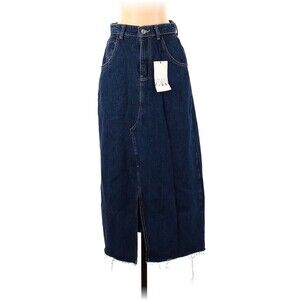 ZARA Dark Blue Denim Midi Skirt - S